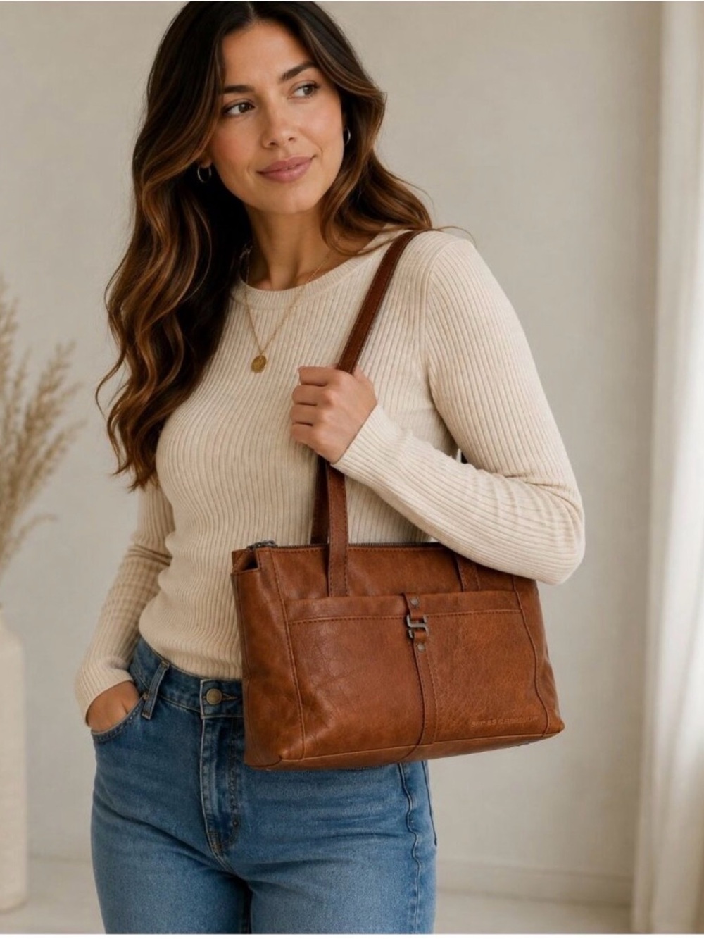 Spikes and Sparrow Brown Leather Shoulder Bag and Matching Wallet